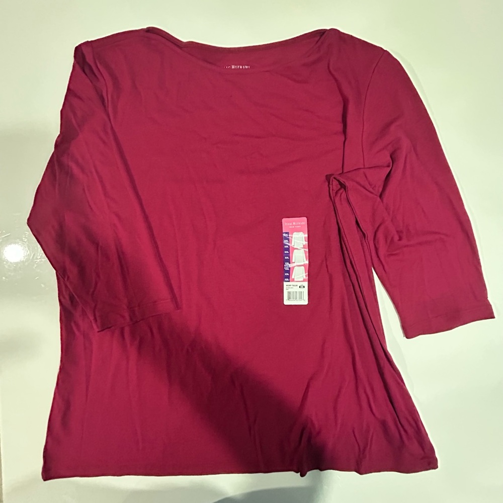 Isaac Mizrahi Red Fitted Long Sleeve Tee